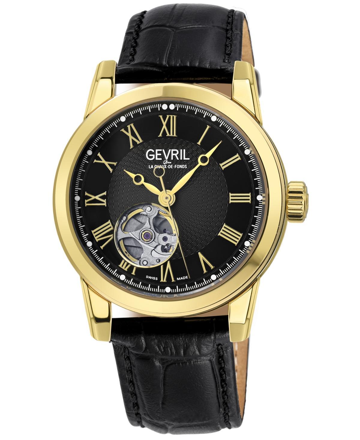 Gevril Mens Madison Black Leather Watch 39mm - Black Product Image