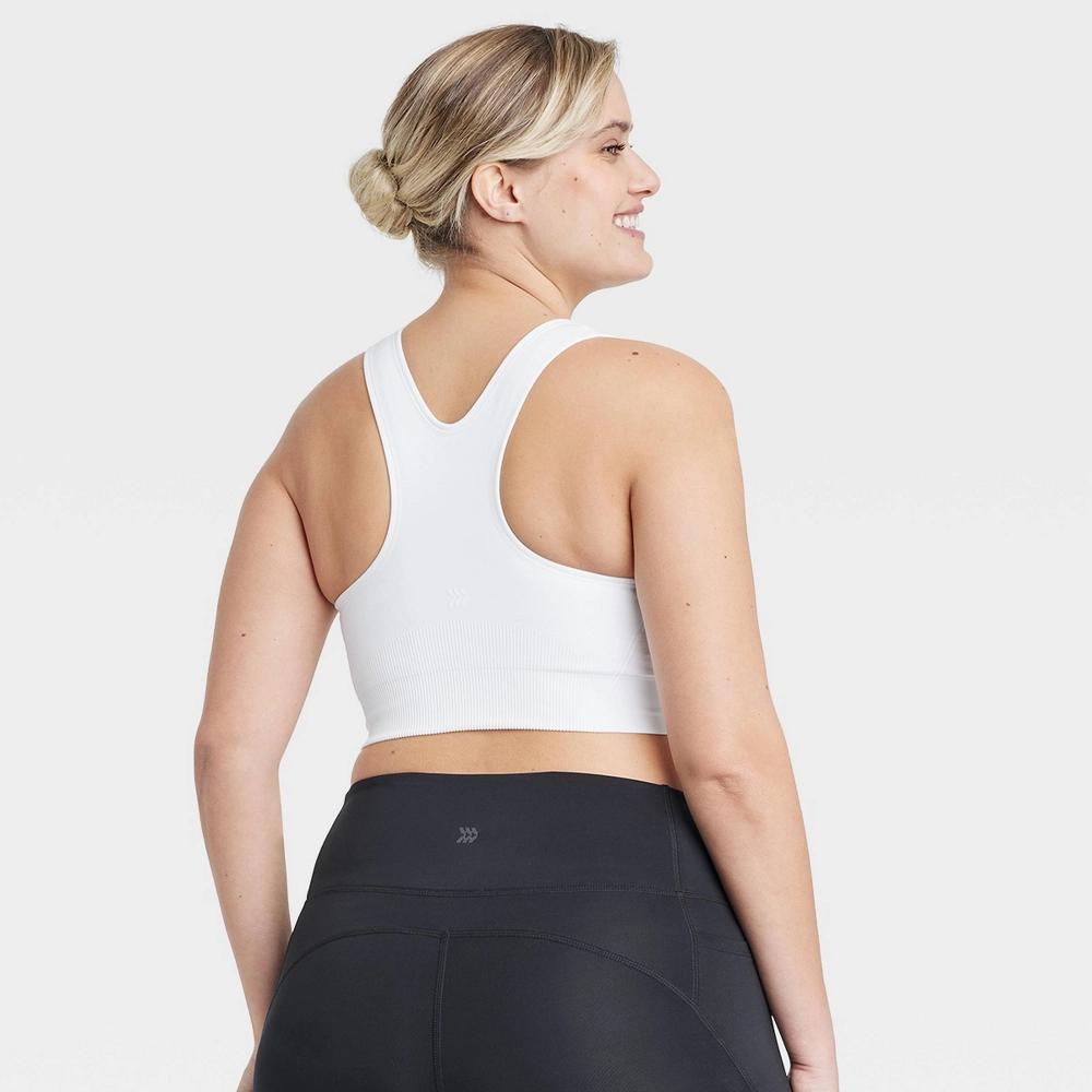 Womens Medium Support Seamless Racerback Midline Sports Bra - All in Motion White M Product Image