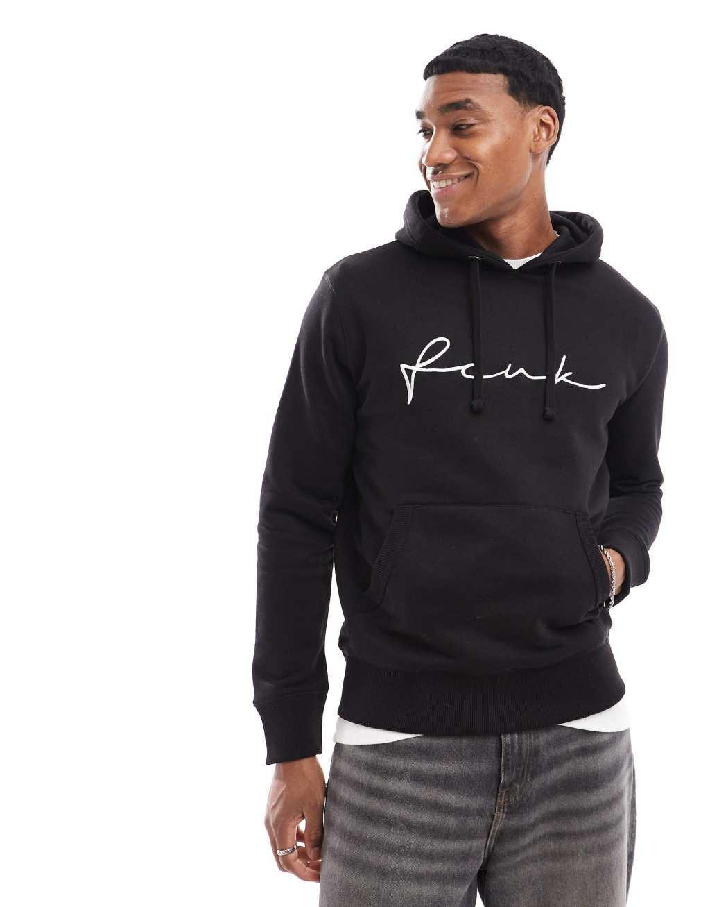 FCUK script logo overhead hoodie in black Product Image