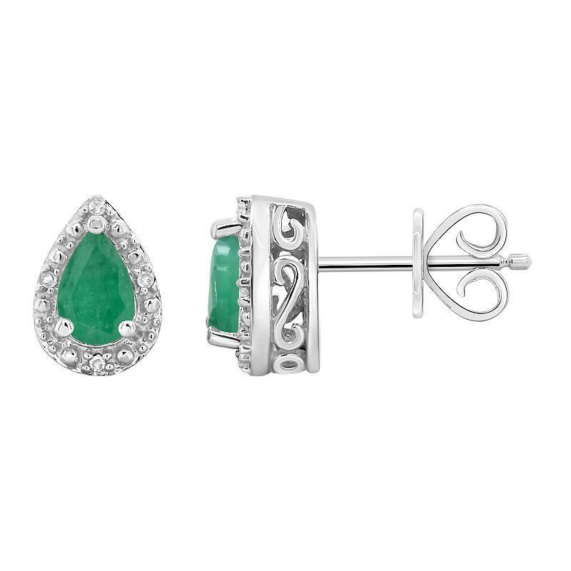 Emerald (3/4 ct. t.w.) and Diamond Accent Stud Earrings in Sterling Silver Product Image