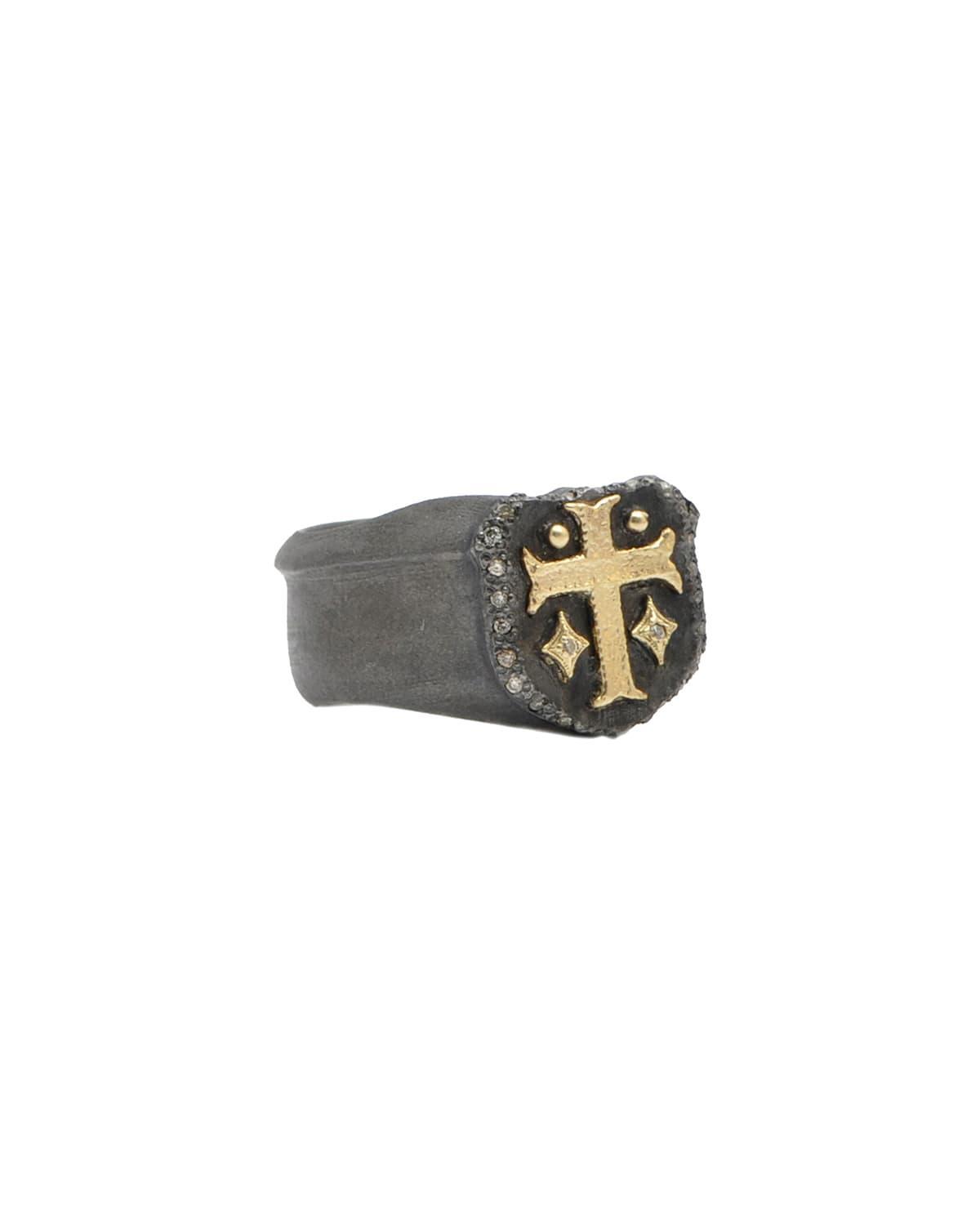 Mens Romero 18k Gold/Blackened Silver Cross Shield Ring Product Image