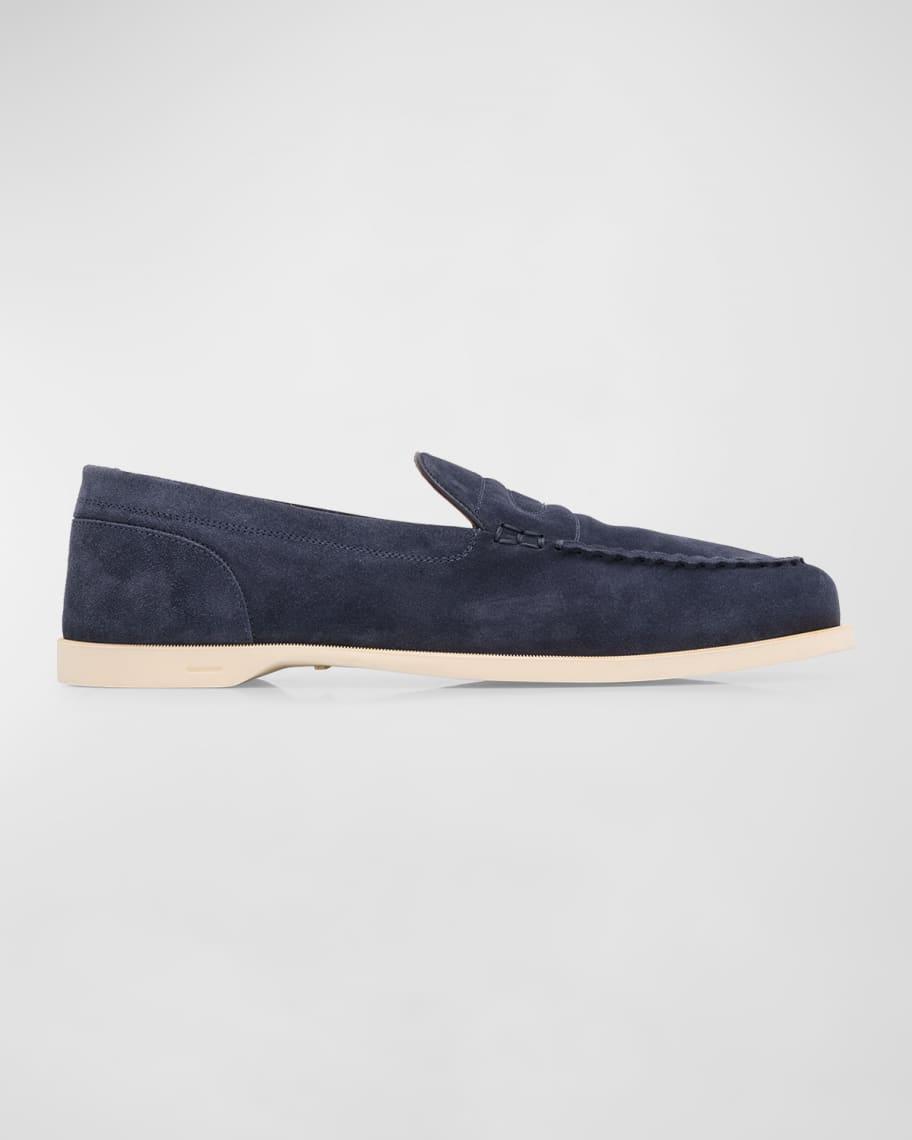 JOHN LOBB Men's Pace Suede Penny Loafers In Ice Blue Product Image