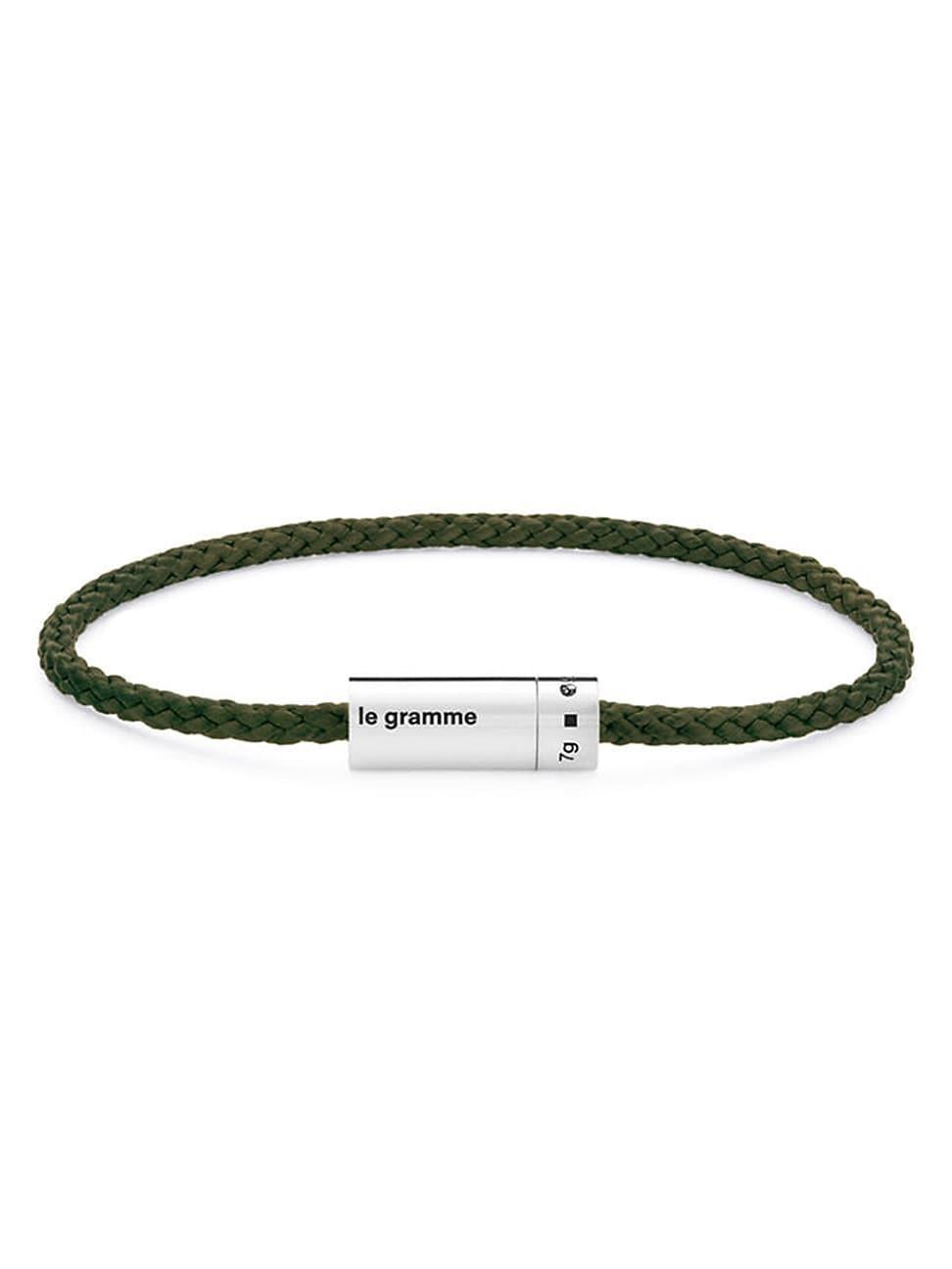 Mens Unisex 7G Polished Sterling Silver & Khaki Nato Cable Bracelet Product Image