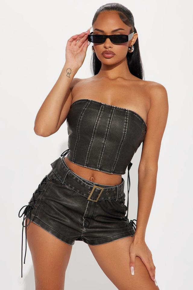 Stop Pretending Faux Leather Short Set - Black Product Image