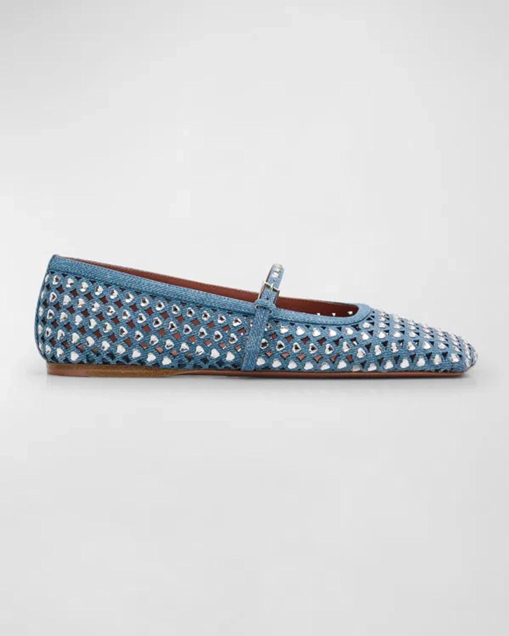 Ane Crystal Heart Mary Jane Ballerina Flats In Blue Product Image