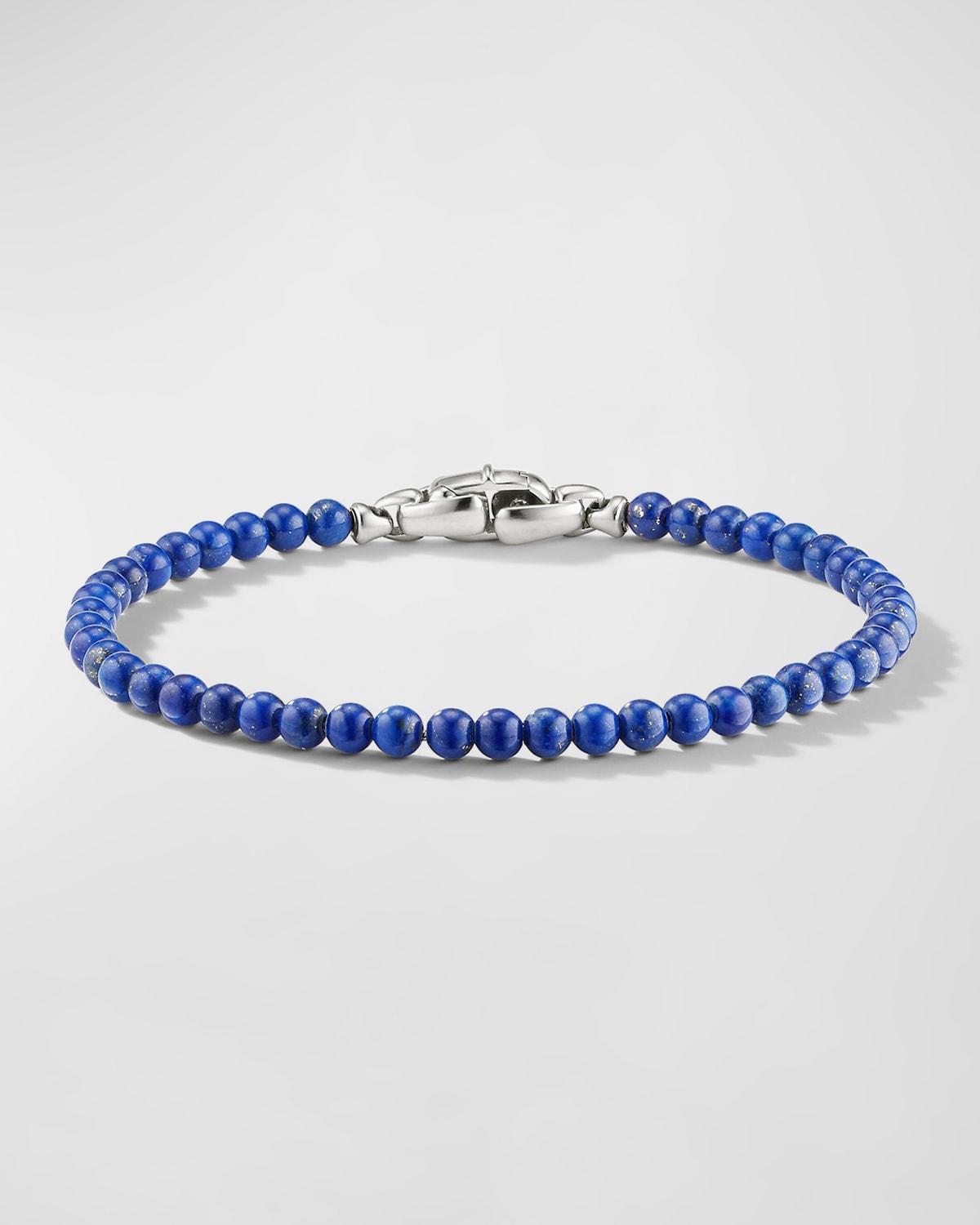 Mens Spiritual Beads Bracelet in Silver with Lapis, 4mm, 5.5L Product Image