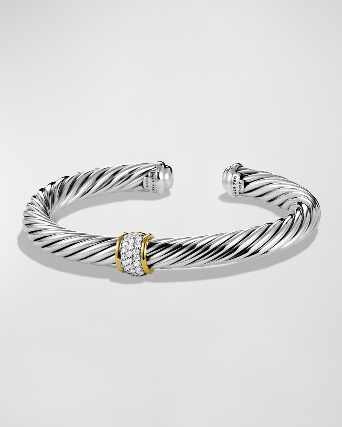 Womens Cable Classics Bracelet with Pav Diamond Station and 18K Yellow Gold Product Image