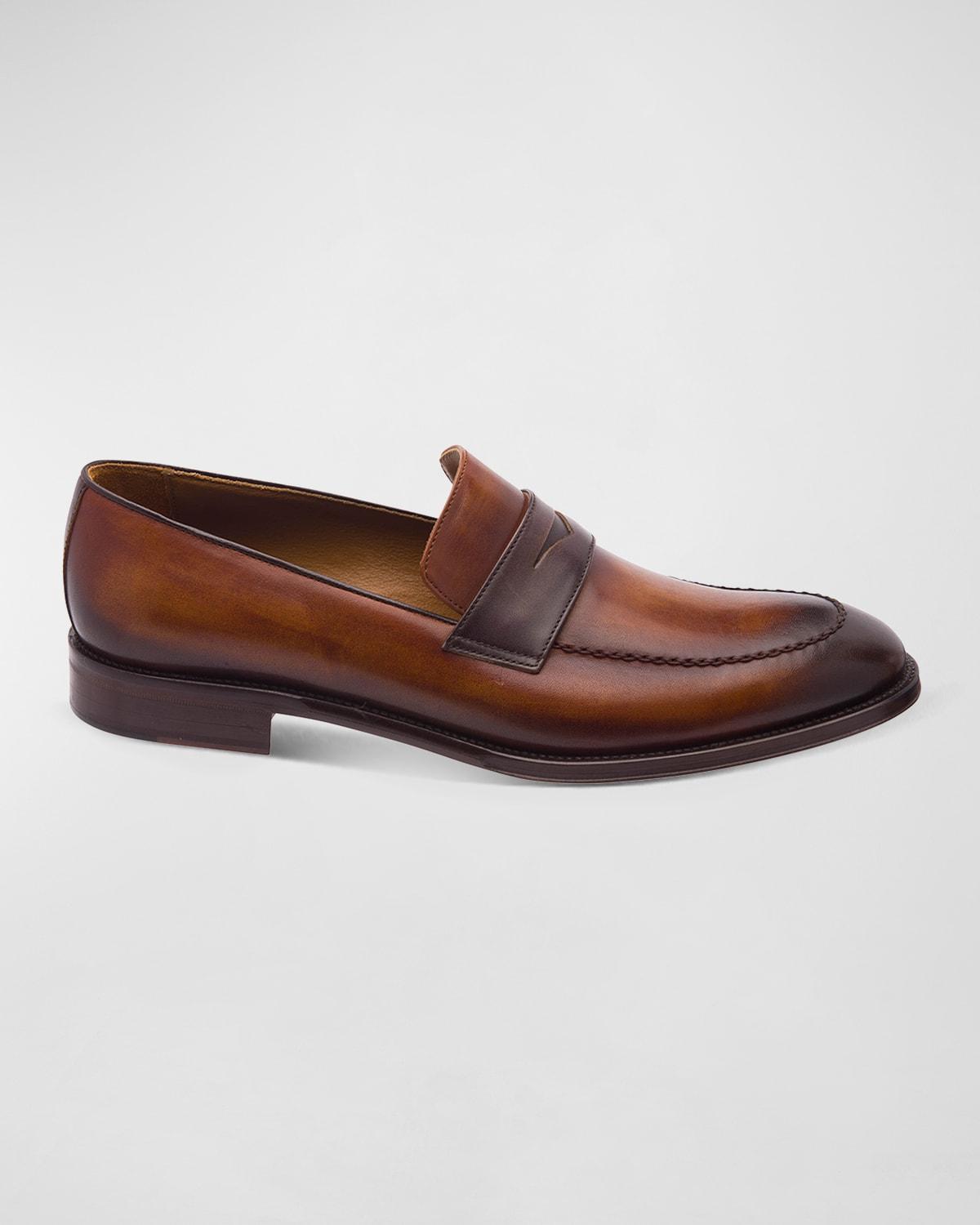 Mens Arezzo Burnished Leather Penny Loafers Product Image