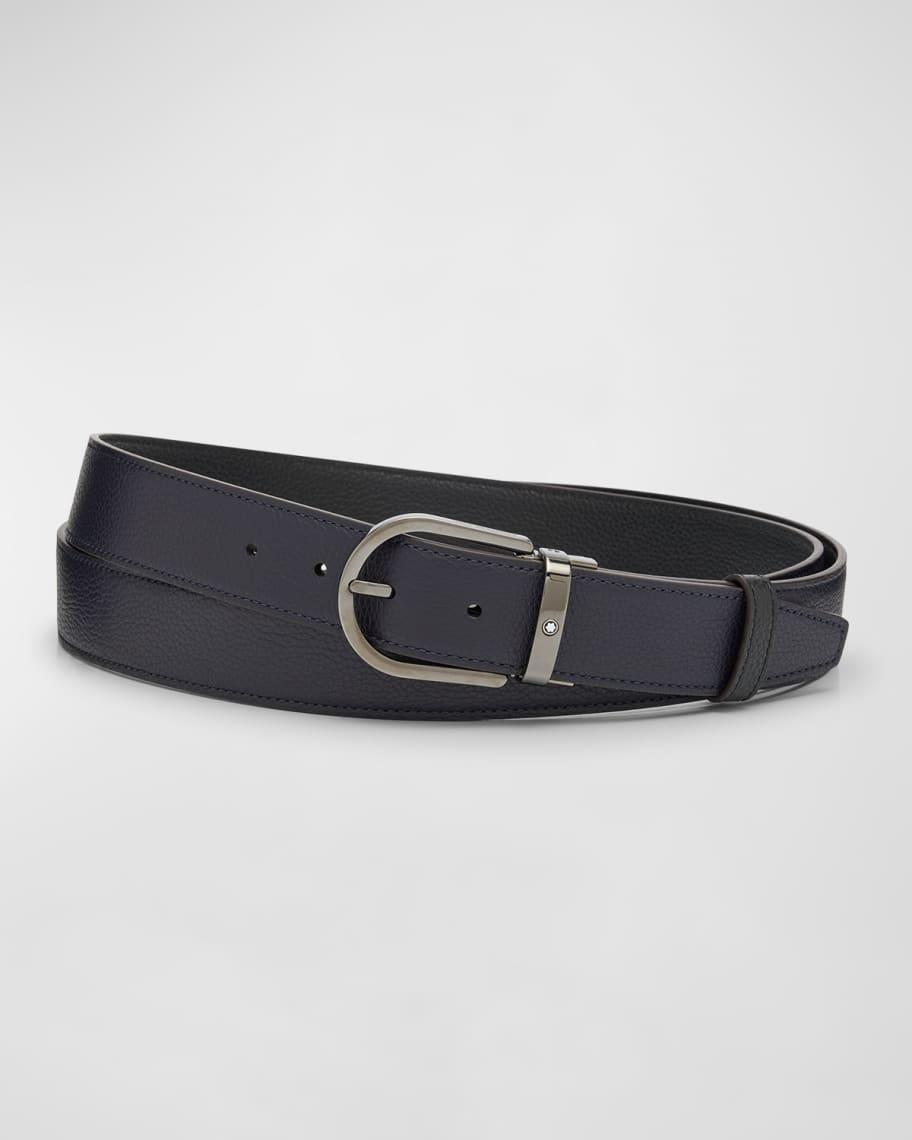 Mens Horseshoe-Buckle Reversible Grained Leather Belt Product Image