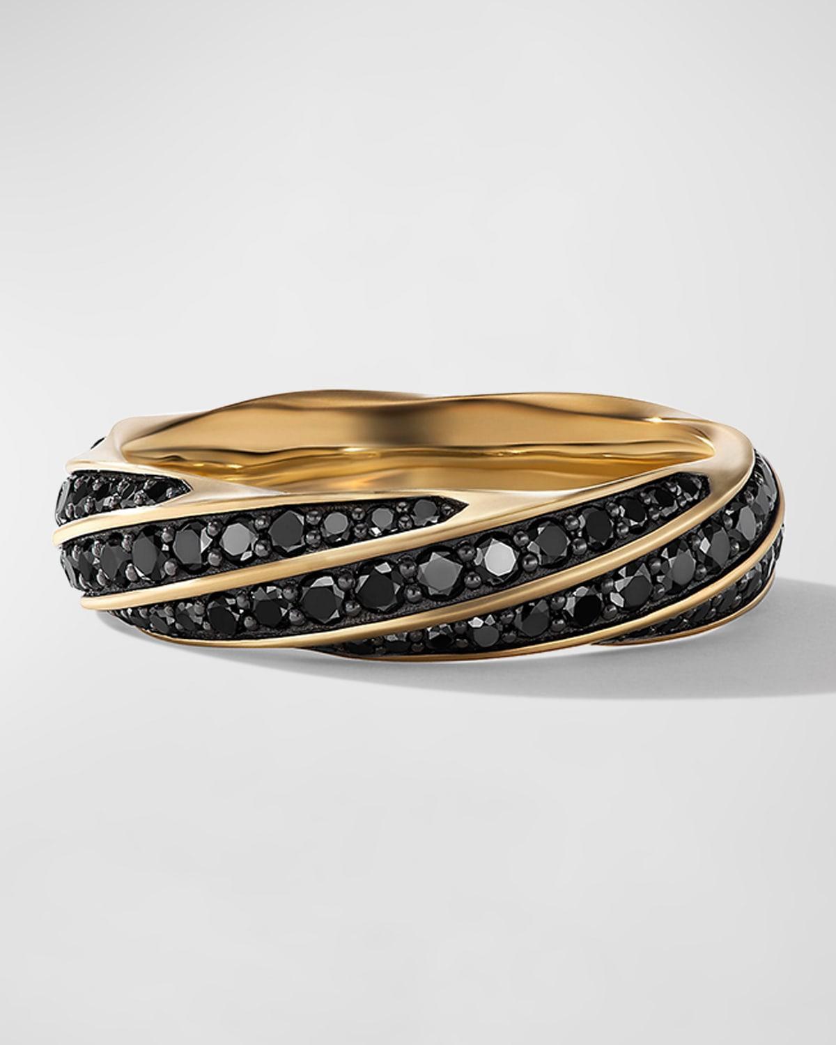 Mens 6MM Cable Edge Band Ring With Black Pav Diamonds Product Image