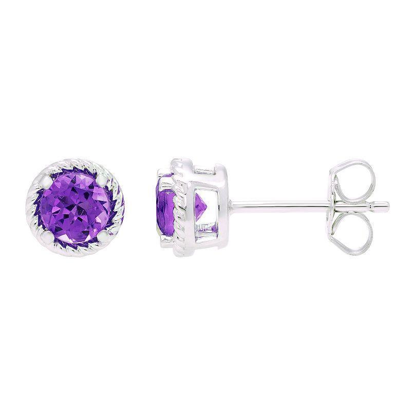 Boston Bay Diamonds Sterling Silver Genuine Amethyst Rope Halo Stud Earrings, Womens Purple Product Image