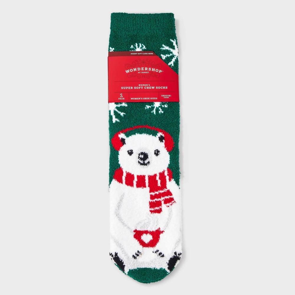 Womens Winter Polar Bear Cozy Crew Socks with Gift Card Holder - Wondershop Dark 4-10 Product Image