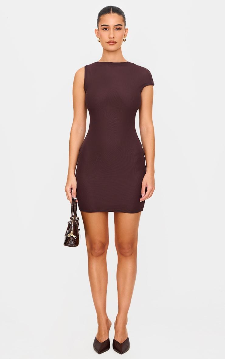 Chocolate Mesh Cap Sleeve Mini Dress Product Image