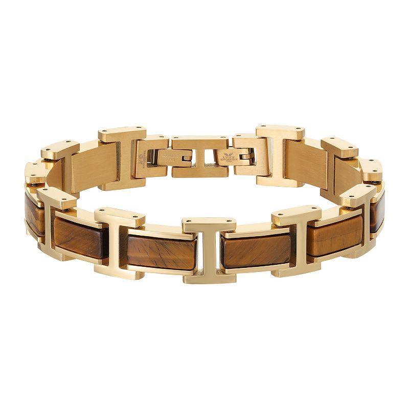 LYNX Mens Gold Tone Ion-Plated Stainless Steel Tiger Eye Bracelet Product Image