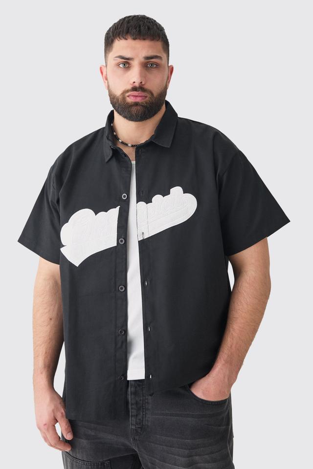 Plus Oversized Twill Official Applique Shirt | boohooMAN USA Product Image