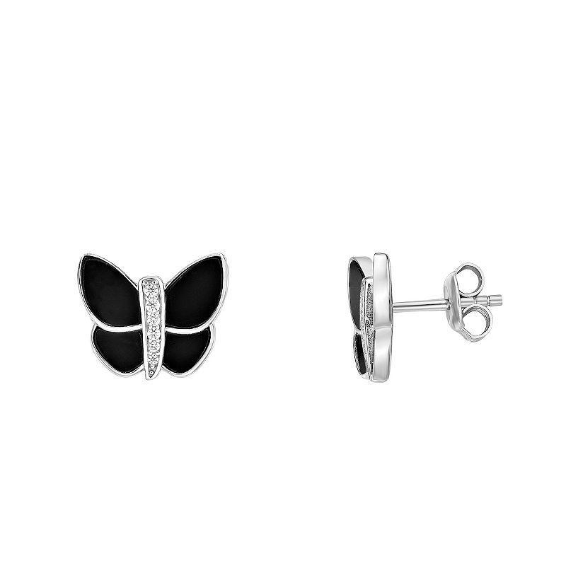 Gemminded Sterling Silver Cubic Zirconia & Black Onyx Butterfly Earrings, Womens Product Image