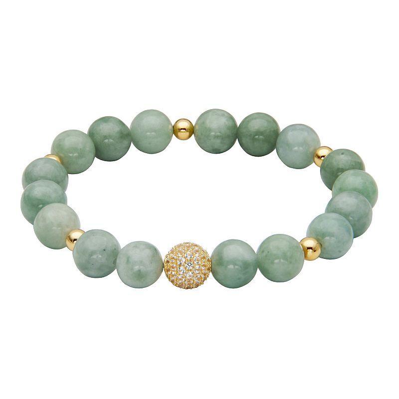 Dynasty Jade 18k Gold Over Sterling Silver Jade & White Topaz Stretch Bracelet, Womens Gold Tone Product Image