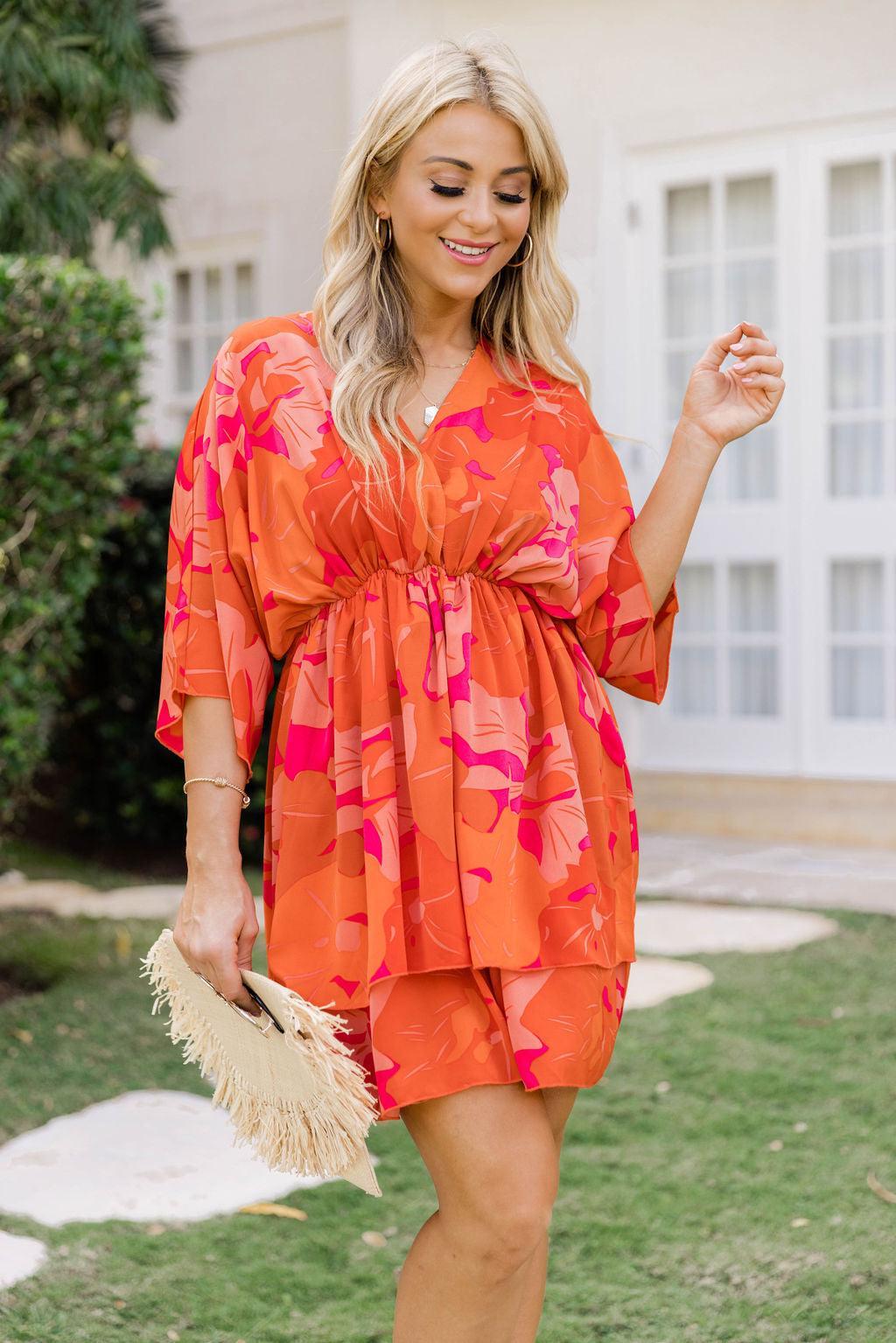 Feeling The Heat Orange Floral Mini Dress FINAL SALE Product Image