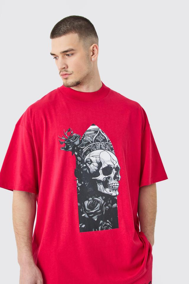 Tall Oversized Extended Neck Skull T-shirt | boohooMAN USA Product Image