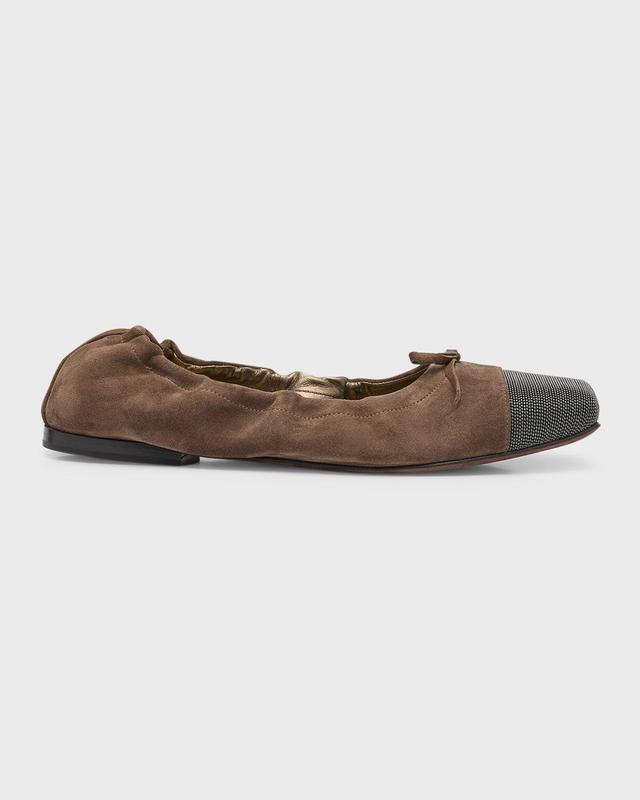 Suede Monili Cap-Toe Ballerina Flats Product Image