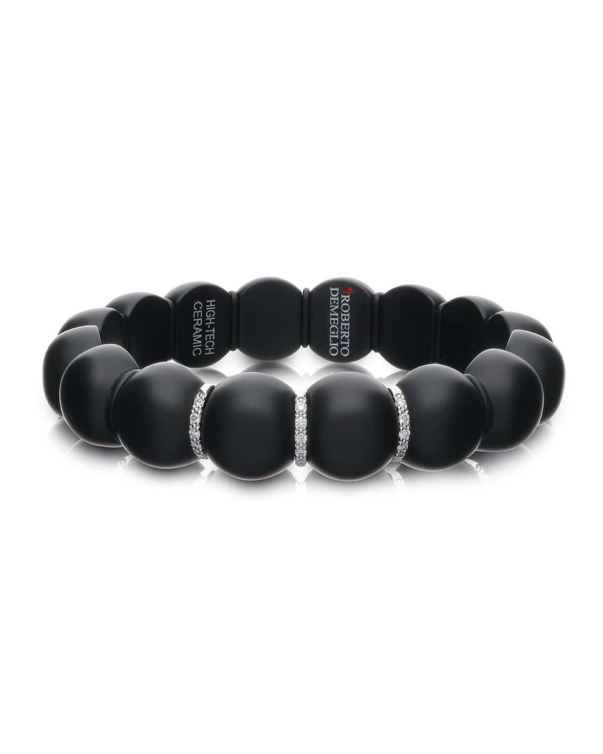 Dama Matte Black Ceramic Beaded Stretch Bracelet with White Diamonds Product Image