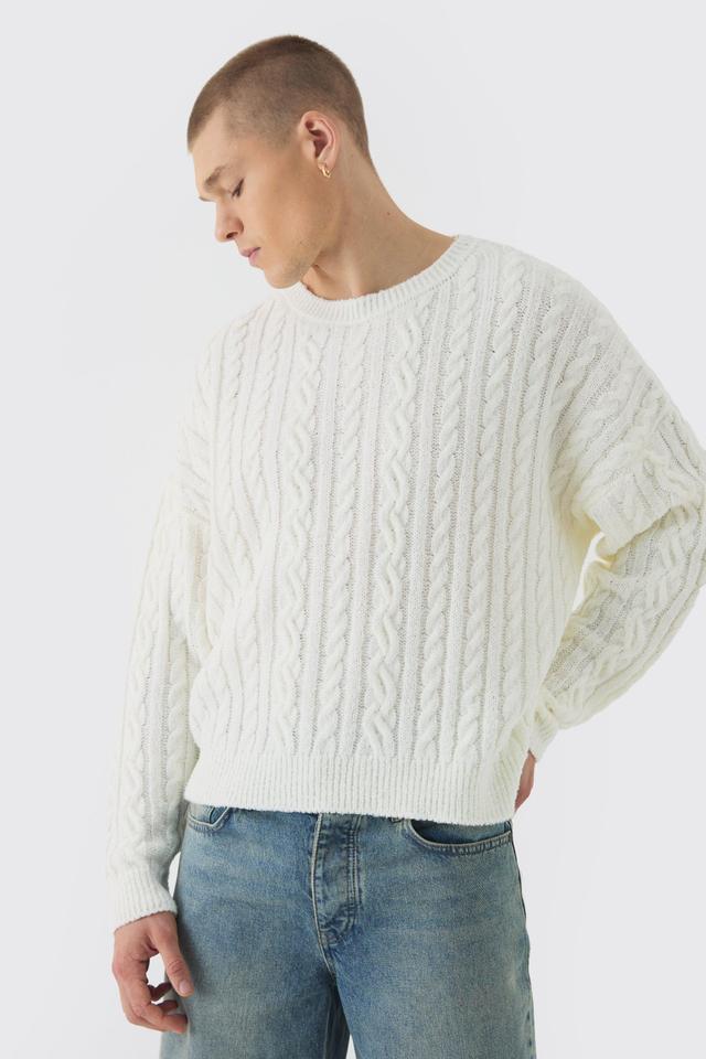 Boucle Cable Knit Boxy Sweater | boohooMAN USA Product Image