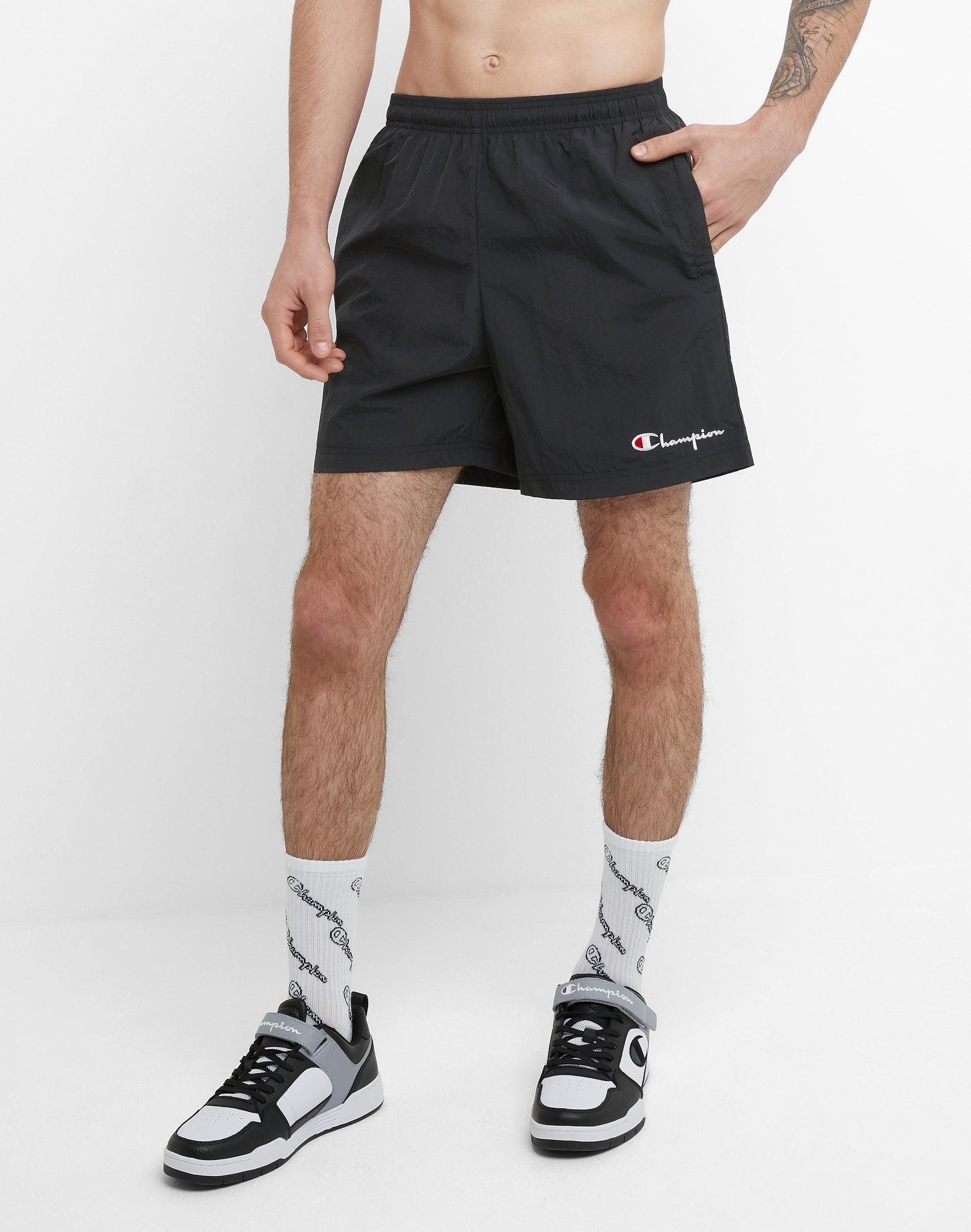 Mens Champion Nylon Warm-Up Shorts with Mesh Liner, Script Logo, 6 Black XL Product Image