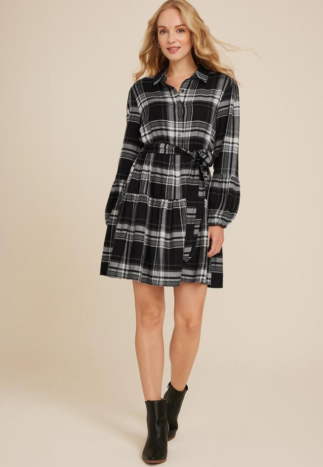 Plaid Babydoll Mini Dress Product Image