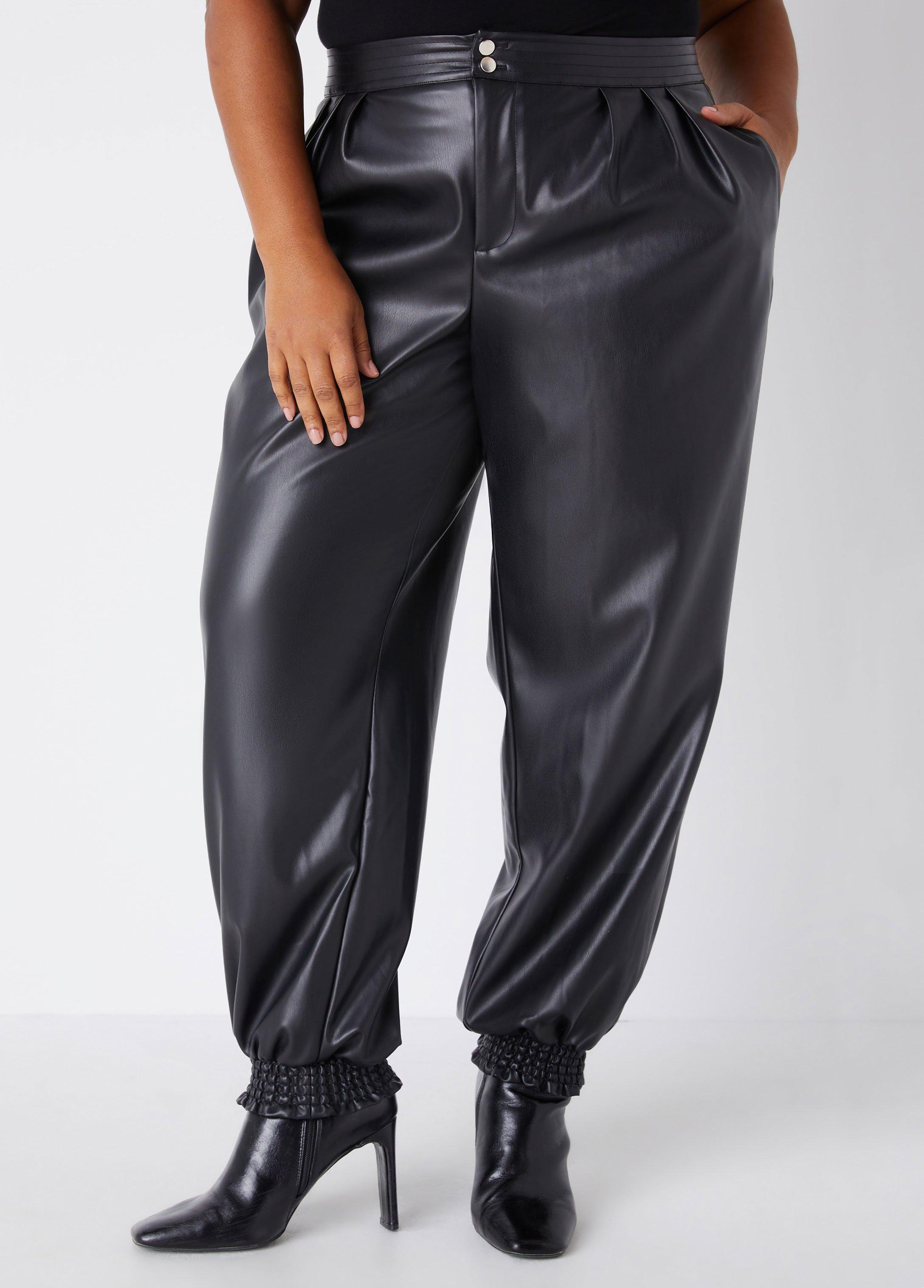 High Rise Faux Leather Joggers Product Image