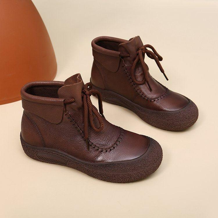 Faux Leather Lace-Up Ankle Boots Product Image