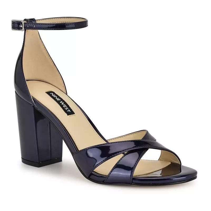 Nine West Saile Womens Dress Sandals Navy Mirror Grey Product Image