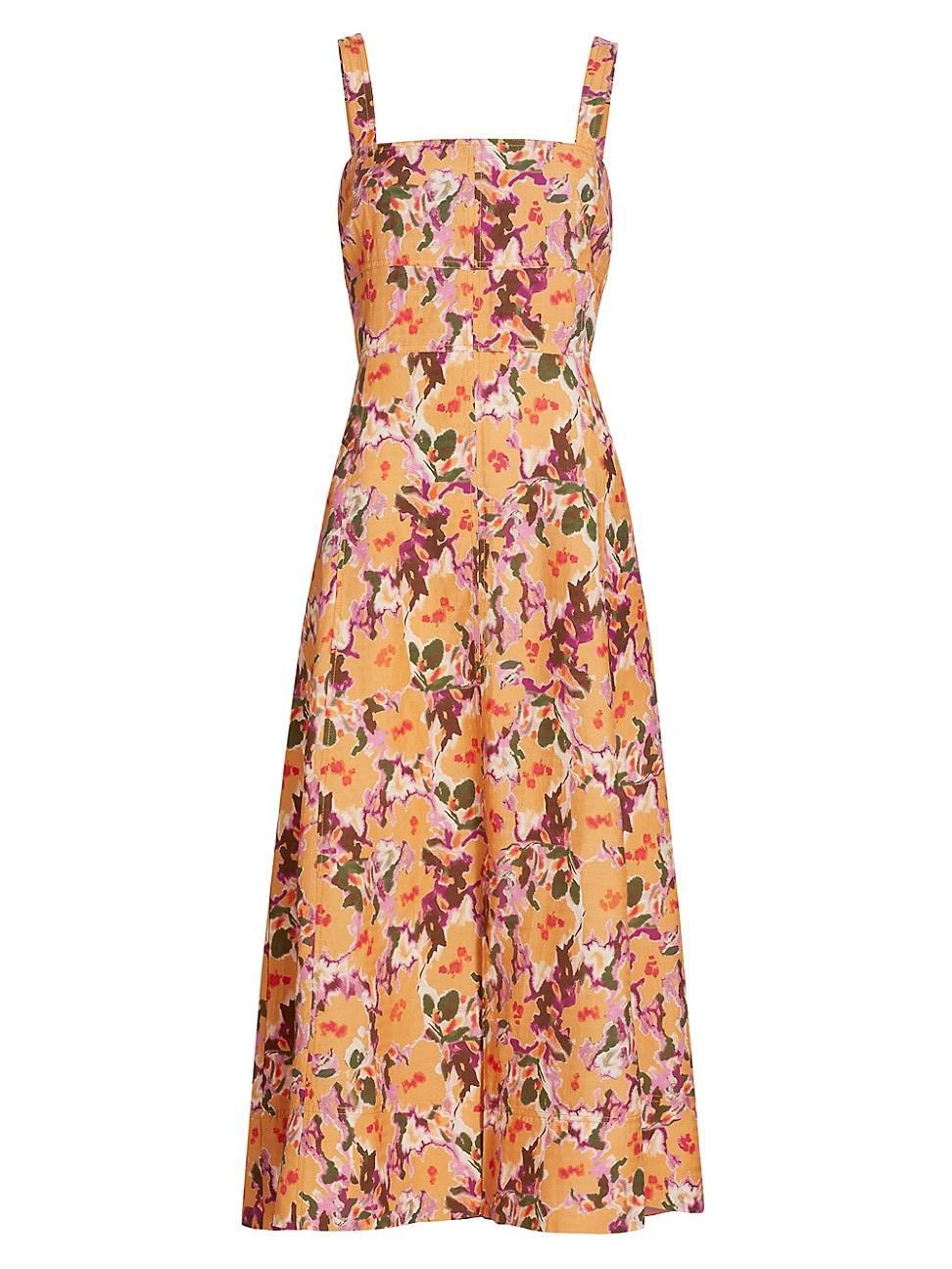 Womens Kirsten Floral Linen-Blend Midi-Dress Product Image