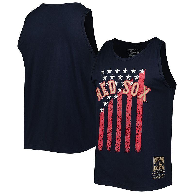 Men's Mitchell & Ness Navy Boston Red Sox Cooperstown Collection Stars and Stripes Tank Top Product Image