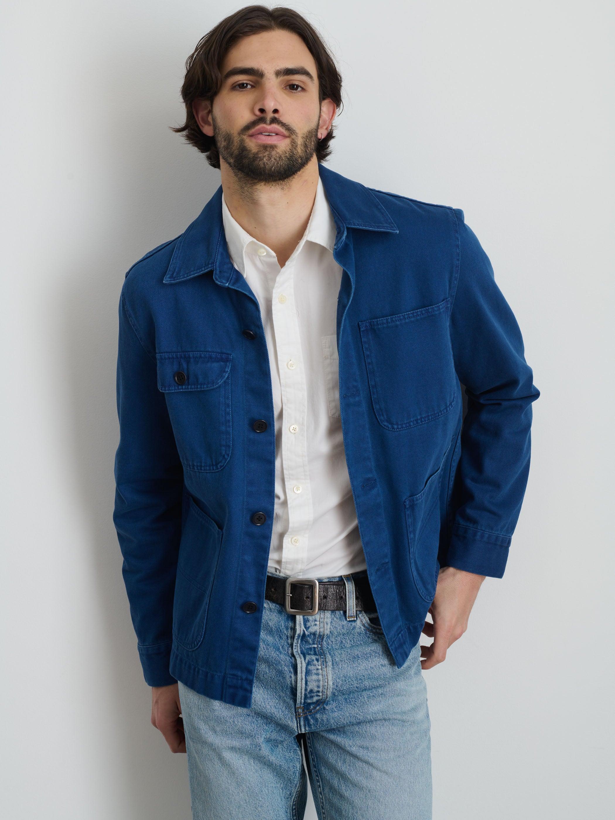 Garment Dyed Work Jacket in Recycled Denim Male Product Image