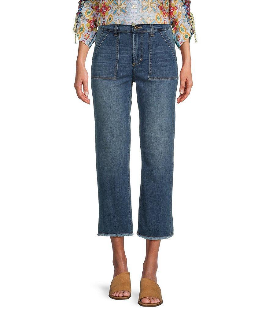 John Mark Denim Frayed Cropped Flare Leg Jeans Product Image