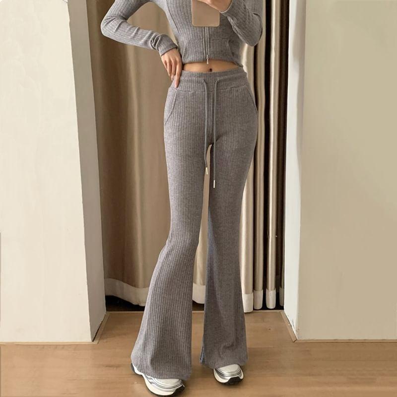 High Waist Plain Knit Flared Pants Product Image