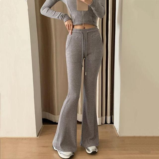 High Waist Plain Knit Flared Pants Product Image