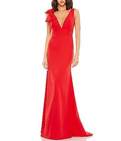 Womens Bow V-Neck A-Line Gown Product Image