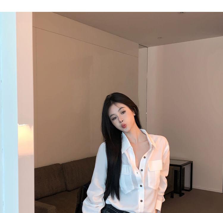 Long Sleeve Collared Button Up Oversized Shirt Product Image