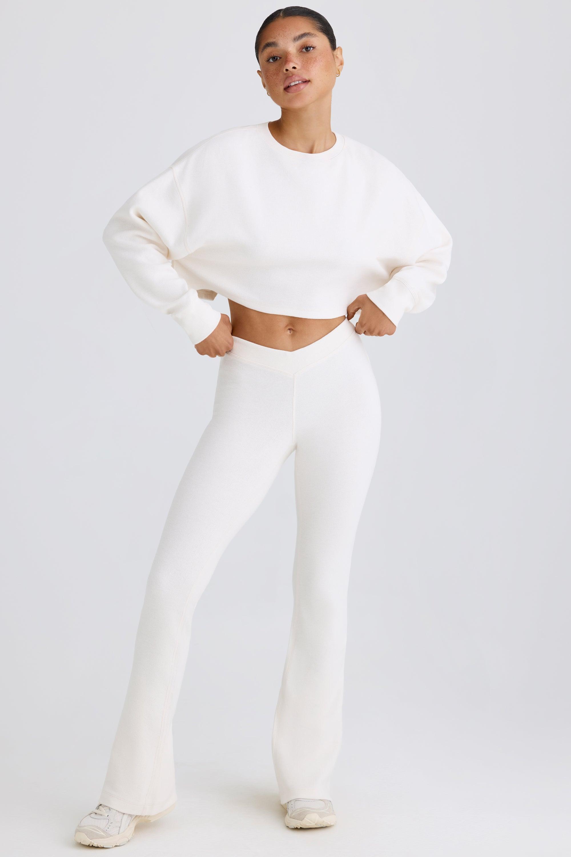 Petite Flared Trousers in White Product Image