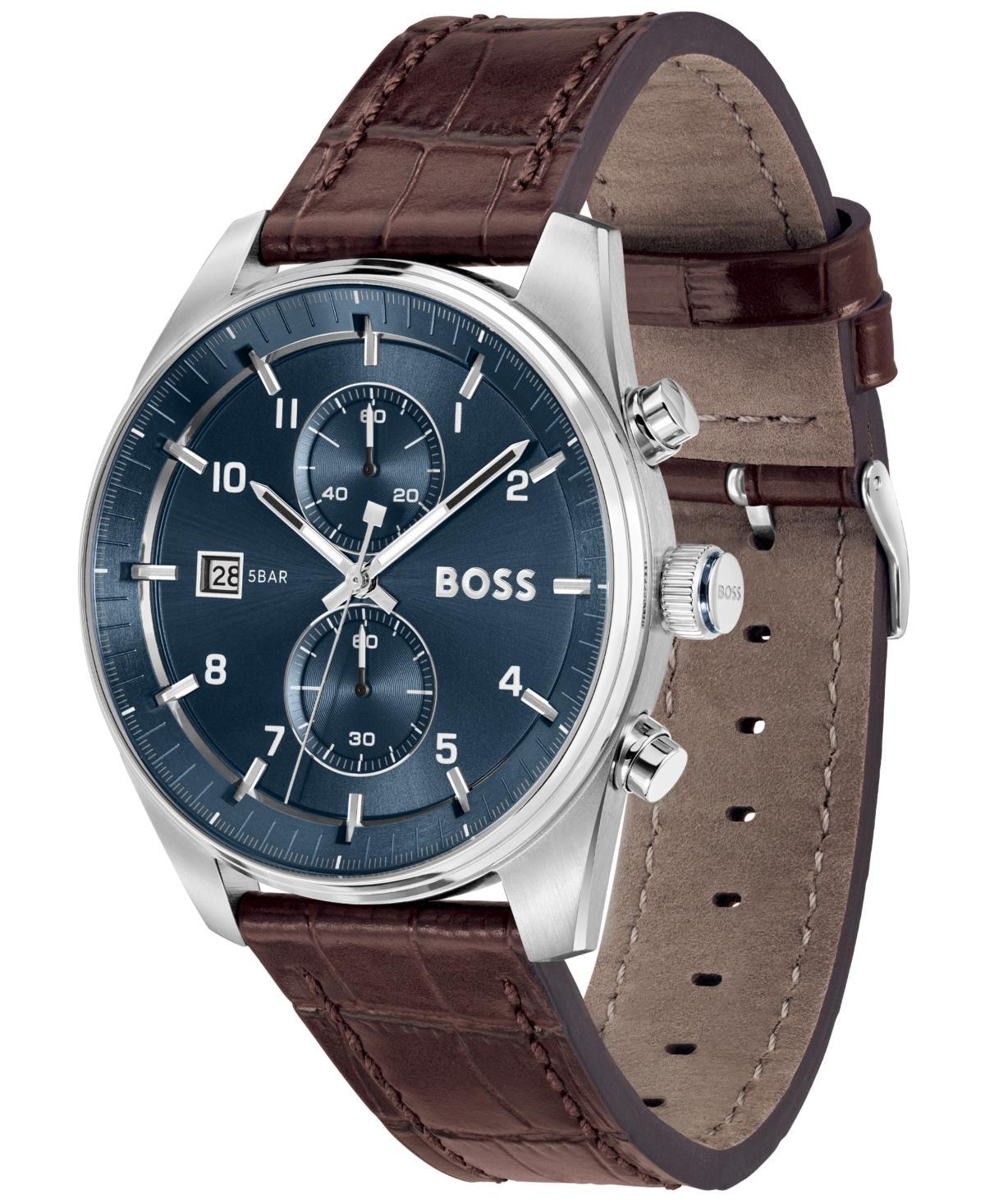 Hugo Boss Mens Skytraveller Quartz Chronograph Brown Leather Strap Watch Product Image