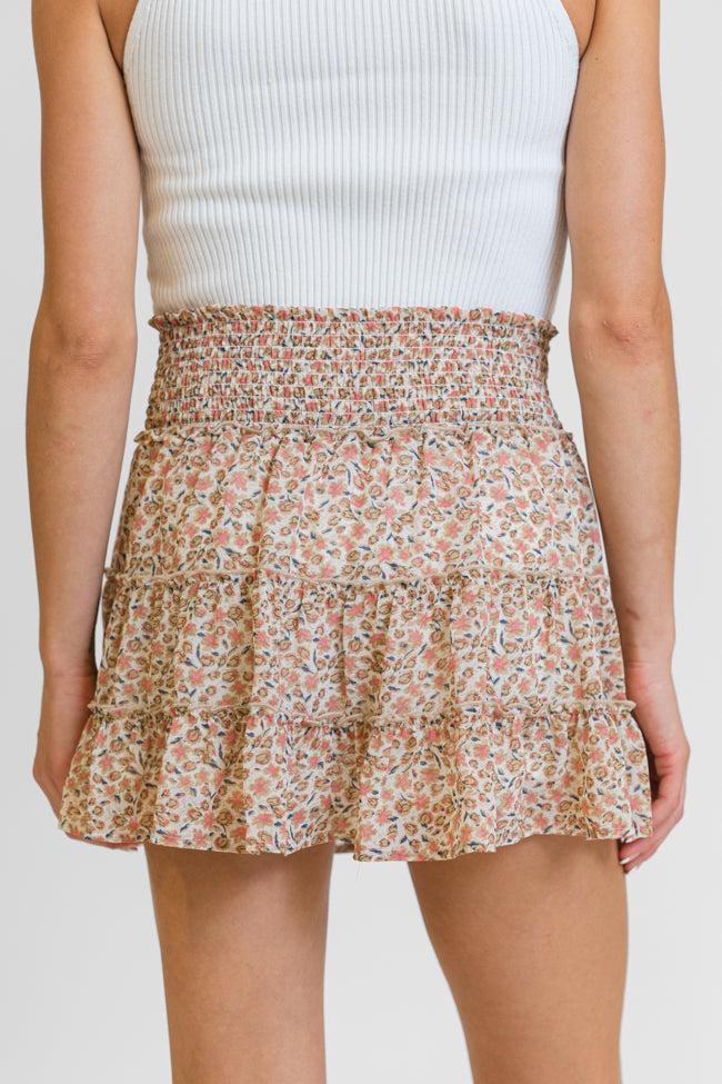 Through The Garden Ivory and Tan Floral Mini Skort Product Image