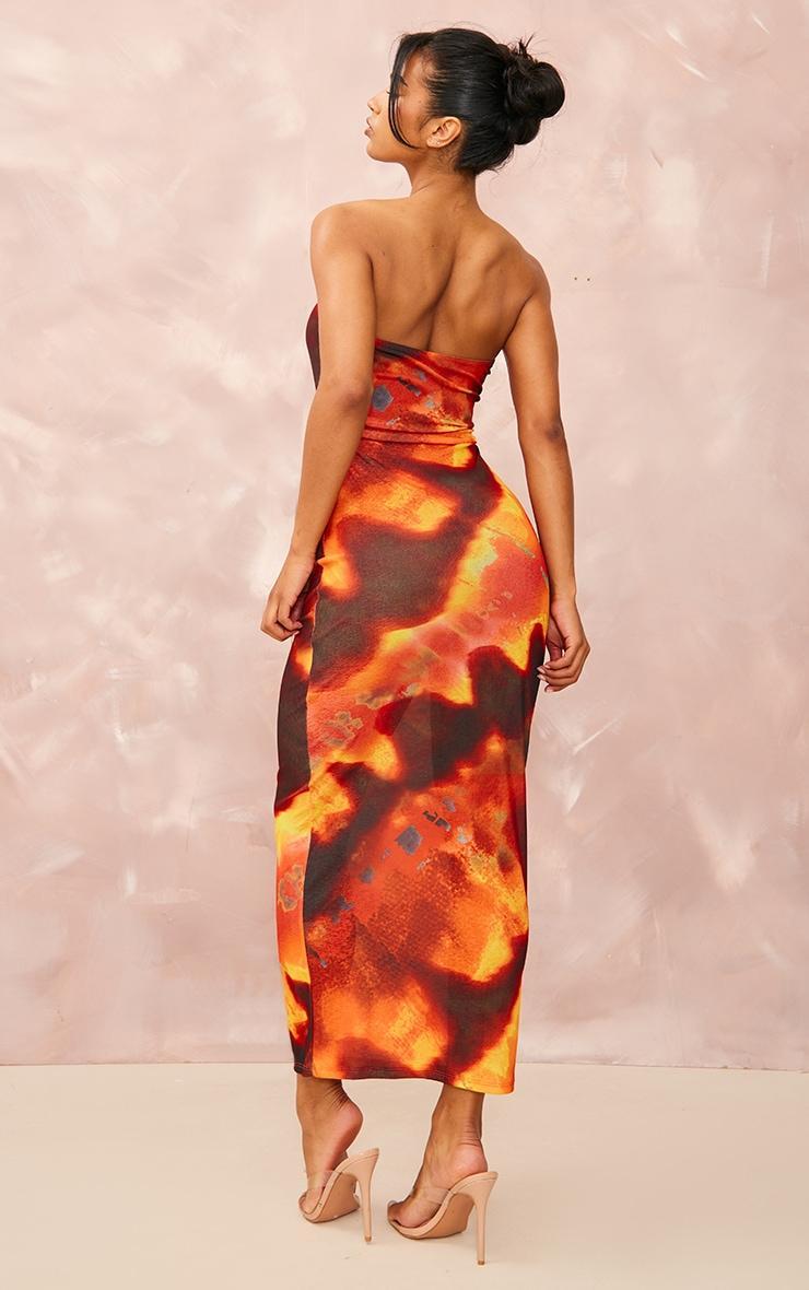 Orange Tie Dye Print Ring Cut Out Bandeau Maxi Dress Product Image