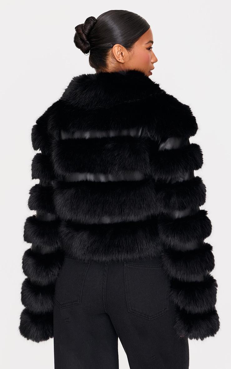 Black Plush Bubble Faux Fur Zip Up Jacket Product Image