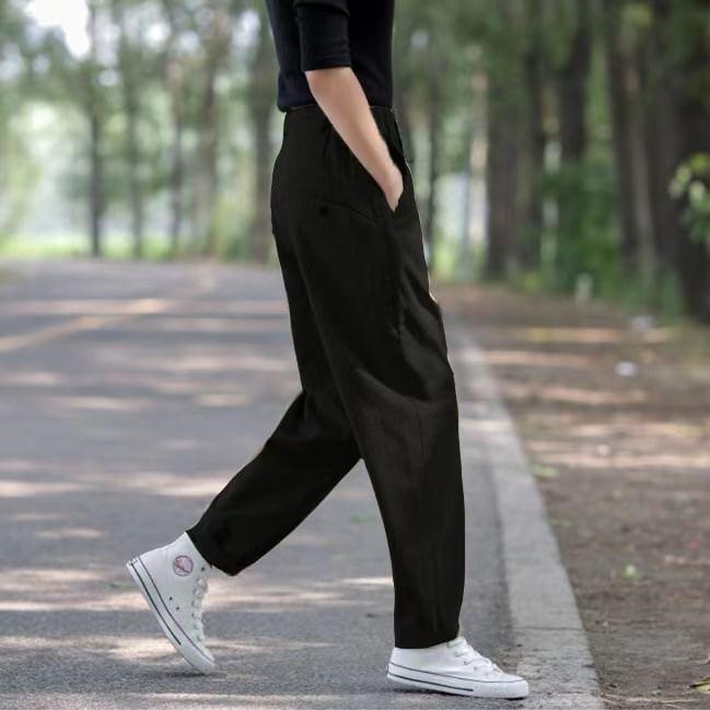 High Waist Plain Crop Harem Pants Product Image