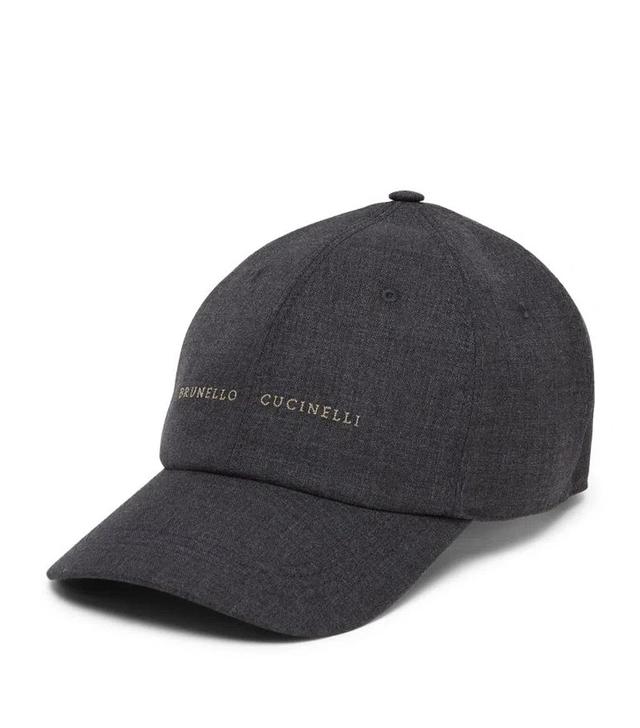 Men's Virgin Wool Fresco Baseball Cap With Embroidery In Grey Product Image