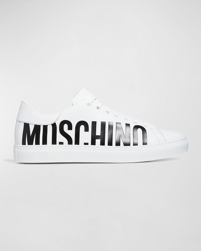 Moschino Men's Logo Leather Low-Top Sneakers  - WHITE - Size: 41 EU (8D US) Product Image