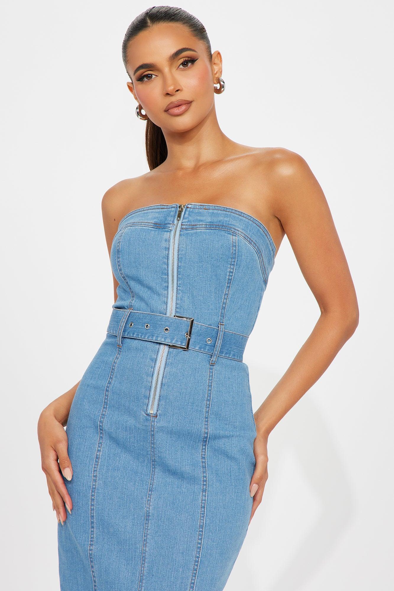 Luna Denim Midi Dress - Light Wash Product Image