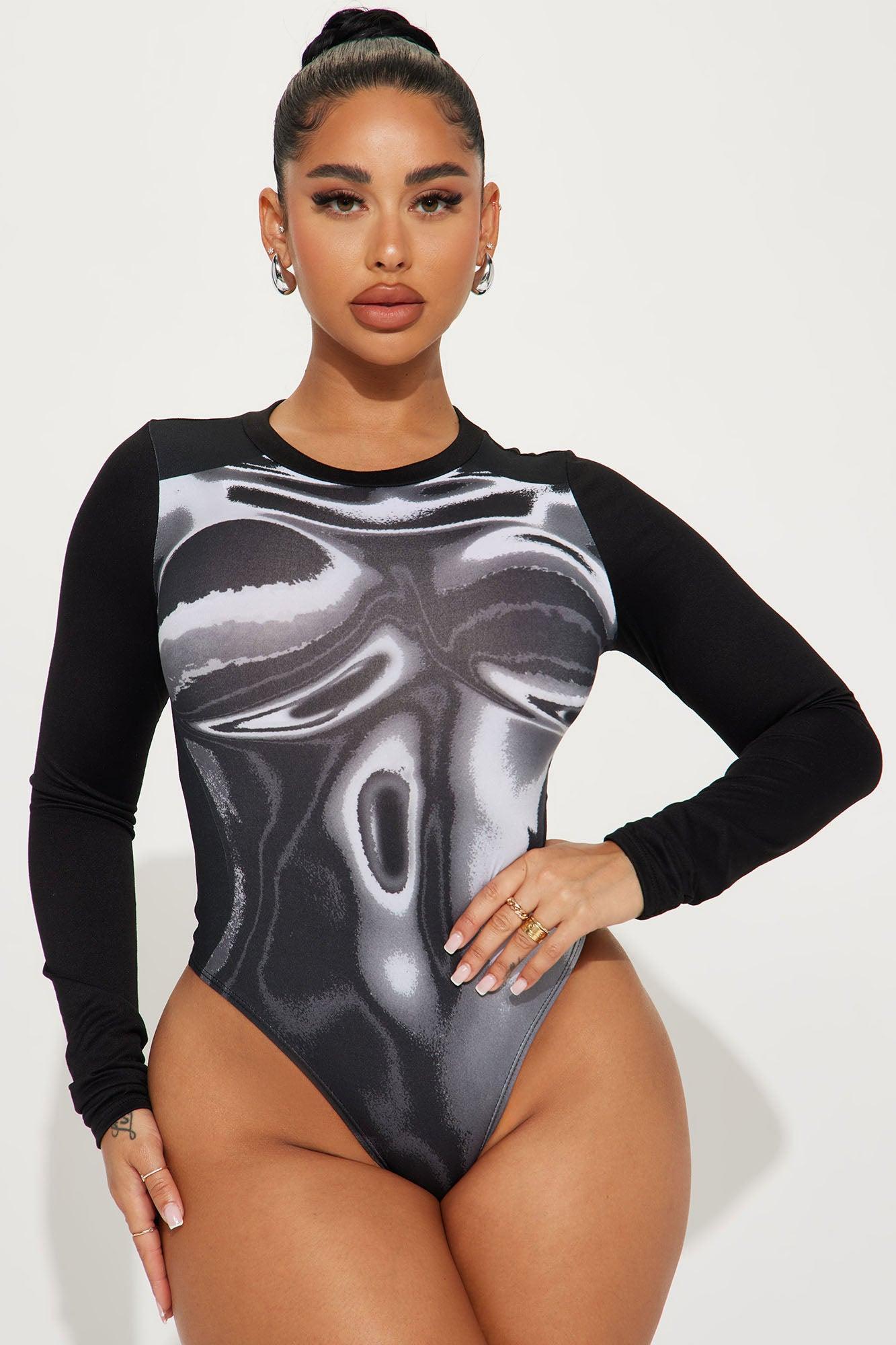 Baddie Fever Long Sleeve Bodysuit - Black/combo Product Image