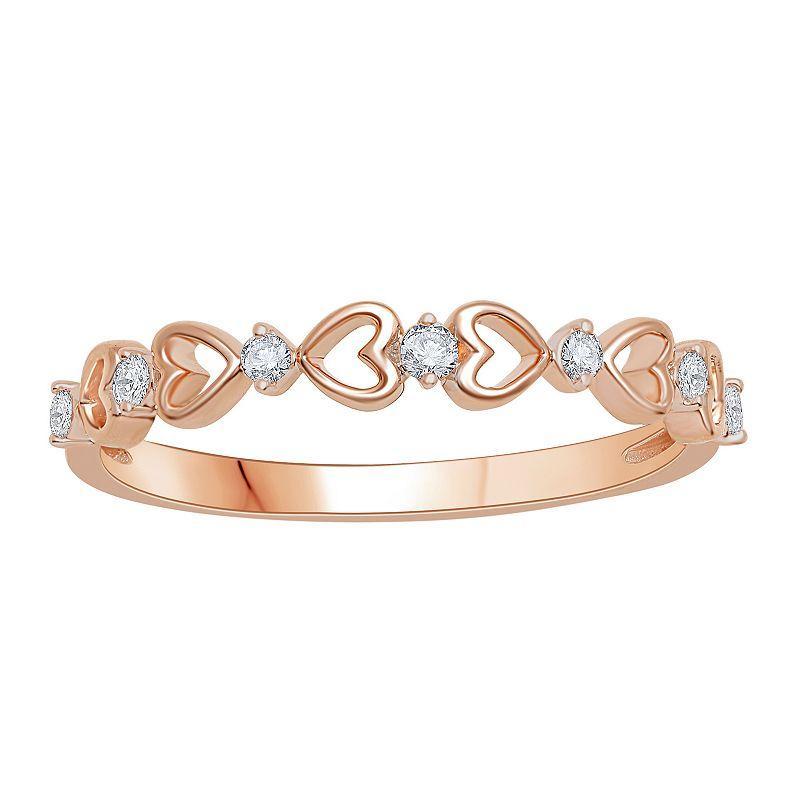 10k Rose Gold 1/10 Carat T.W. Diamond Heart Stackable Ring, Womens Product Image